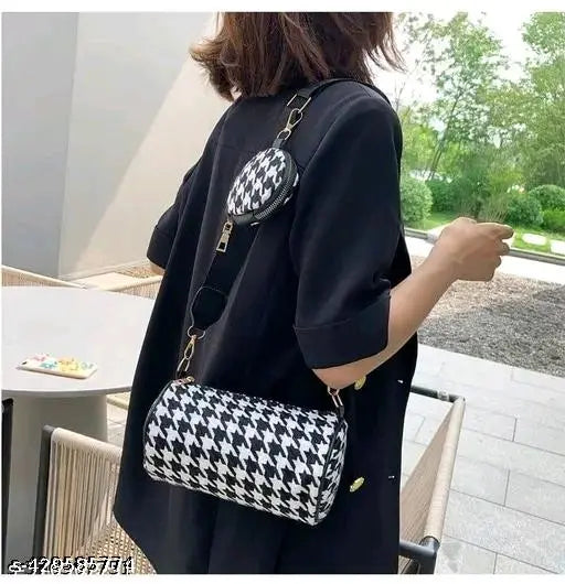 PU black & white checkered sling bags (pack of 2), Indian-origin fashion accessory