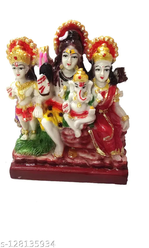 Multicolor polyresin Ashish Collection Mahadeva Family Idol, 12cm Shiv Parivar Statue with Kartik Idol - perfect for spiritual home decor or gifting