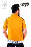 Blue cotton blend men's t-shirt with mustard yello chest printing, short sleeves - India