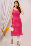 Red striped rayon sleeveless kurti, lightweight & trendy for casual wear, ideal for kitty parties & outings