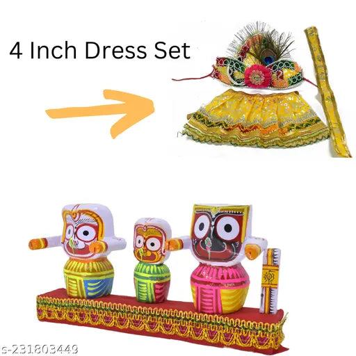 Multicolor Wooden Krishna Idol Set (4 Inch, 12 cm) - Enhances home decor, ideal for gifting or temple use