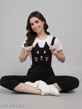 Denim printed jumpsuit with short sleeves, size S-XL, casual wear on model