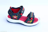 Essential kids boys sandals, Lycra and EVA material, breathable, lightweight, Minnion pattern, velcro fastening, ideal for daily wear and home washable, exclusive kids' shoes with comfortable sole and flexible walk, slip resistant, air cushioned outsoles, available in various sizes (4-5 Years, 5-6 Years, 6-7 Years, etc.) and countries of origin (India)