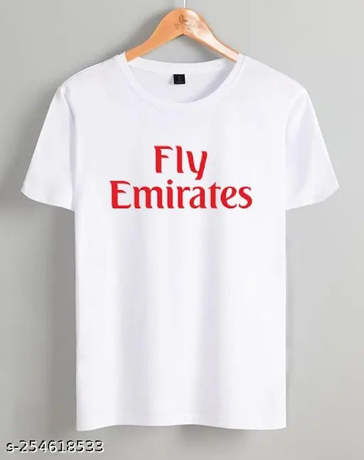 White printed Fly Emirates sport t-shirt, short sleeves polyester, unisex, S-XXL
