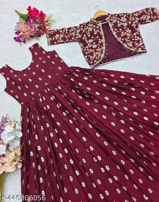 Silk embroidered net Cinon Gwon-Jecket Set, Indian-origin fashion for M, L, XL sizes