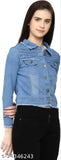 Light blue denim women's jacket with Raf look, solid pattern and long sleeves, perfect for casual and stylish outfits