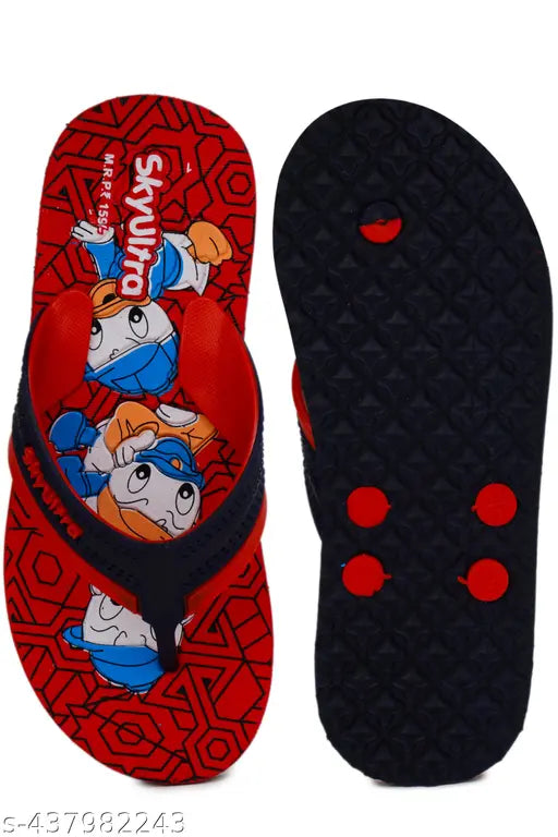 Vibrant Donald Duck EVA flip flops for kids, red and black stripes design, perfect for casual outings or poolside fun