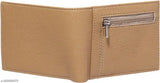 Beige PU leather men's wallet with album design, card slots, front chain coin pocket - stylish and durable accessory for everyday use