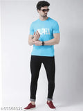 Turquoise Alpha round neck cotton t-shirt for men, printed self design with premium 175-180 GSM quality
