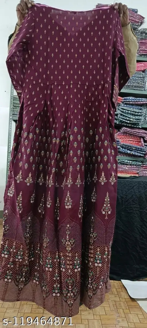 Rayon printed Anrakali Kurta, three-quarter sleeves, Indian women's fashion
