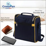 Stainless steel CrossPan lunch box set with 4 containers and sleek water bottle. High-quality, leakproof, dishwasher safe, eco-friendly