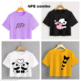 Trendy cotton blend crop t-shirts combo in 4 sizes: White, black, masterd, lavender - perfect for parties and casual wear