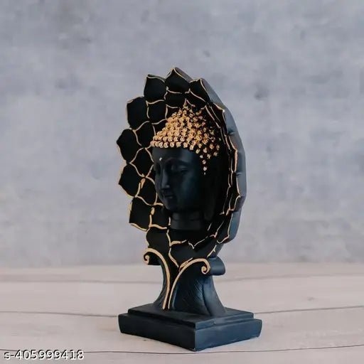 Black and golden resin Buddha statue on lotus, decorative showpiece (26 cm) - perfect for home or office decor