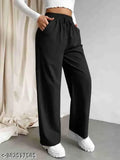Casual solid cotton trousers for women & girls, women's cotton blend pants in solid color, Indian-made women's casual trousers on display