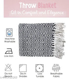 Black & White Cotton Argyle Throw, geometric pattern, fringes, all-season use, 60x50 inches