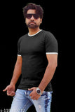 Black cotton round neck T-shirt for men, solid design, short sleeves, comfortable and versatile