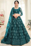 Embroidered stylish trending net lehenga, choli and dupatta set featuring intricate embroidery patterns - free size, India origin