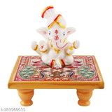 Marble & Polyresin Ganesh Idol with Marble Chowki - Exquisite spiritual addition for home decor, offices, and pooja mandirs; ideal for gifting on Diwali, birthdays, and festivals