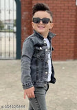 Black denim Lion jacket with long sleeves, dyed/washed pattern for kids (ages 2-8), made in India