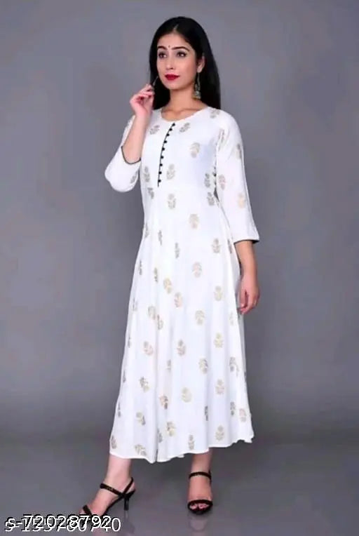 Black and blue rayon fabric Adrika Attractive Anarkalis kurtis with red high slit and gold print