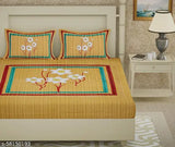 Jaipuri print 144TC cotton double bed sheet with 2 pillow covers, vibrant floral pattern for summer adult use