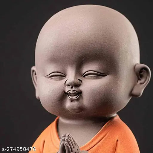 Resin Buddha Namaste Monk Statue, 25cm tall, brings spiritual symbolism and exquisite detailing to your living room decor