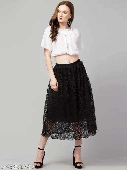 Lace self-design western skirt for women, feminine and ravishing, free size with waist 33in and length 30in, made in India