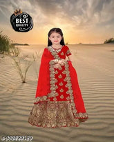 Kids premium satin Lengha-choli, embroidered traditional party and festival wear for 0-14 years