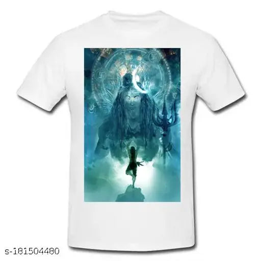 Printed polyester Lord Shiva T-shirt (Pack of 1), ideal for devotees, high-quality Indian-made apparel with short sleeves and printed design