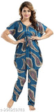Satin kaftan nightsuit pyjama set, stylish printed design on Indian-made women's nightwear