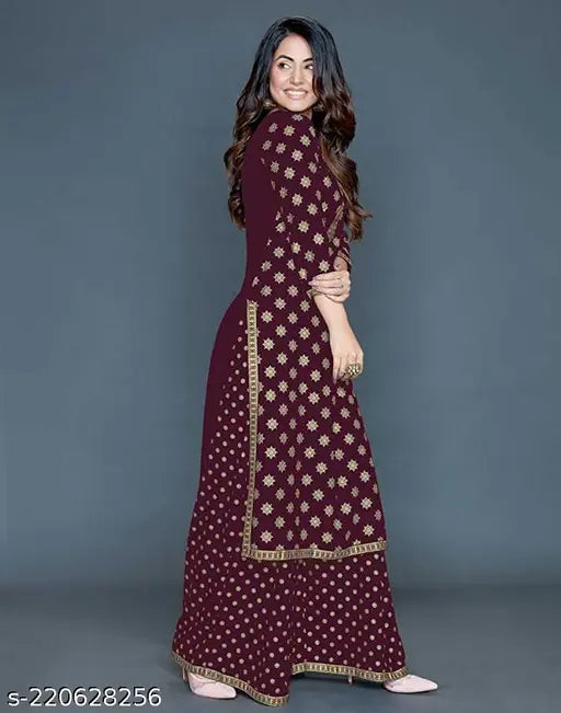 Maroon viscose rayon kurta and palazzos set, printed net design, premium quality Indian fashion