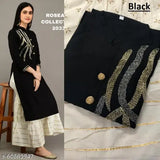 Embellished net, three-quarter sleeve kurti sharara with palazzo set, Indian fashion for women