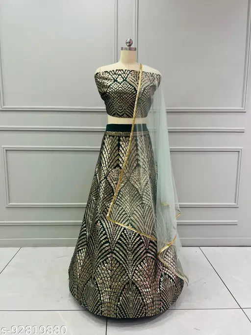 Banarasi silk lehenga-choli, art silk top & bottom with zari and lace dupatta, Indian bridal semi-stitched design