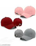 Trending modern cotton baseball caps, solid pattern for men, women, girls, boys - India-made cap pack of 3 for sports style