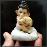 Handcrafted Bal Ganesh marble car idol for dashboard figurine, Indian Ganpati Murti gift item