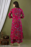 New pink rayon kurta and Palazzo set, printed net, three-quarter sleeves, single size available