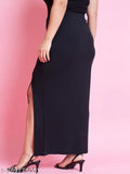 Black plus size maxi length pencil skirt with high slit, polycotton material for women's fashion, high-waisted style on display