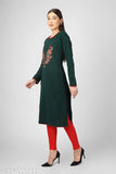 Woolen embroidered kurti, trendy women's three-quarter sleeve woolen outfit from LUFEEP, India