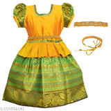 White and gold South Indian girls dress - Traditional PATTU LANGA PATTU PAVADAI Lehenga Choli Parkar Polka, made with cotton silk, inner lining attached