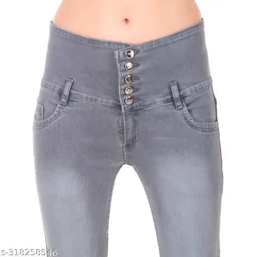 Women's grey denim jeans, size 28/30/32/34/36 for comfortable fit and style