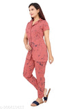 Cottonblend printed summer nightsuit for women's top with short sleeves and pyjama bottom, cotton blend fabric, size M, L, XL
