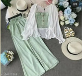 Indian crepe long sleeve jumpsuit set, solid net - 3 pieces