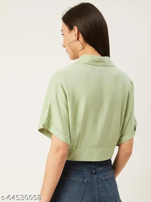 Rayon batwing solid crop shirt, short sleeves, XS-XXL sizes