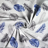 White, cotton-blend fitted bedsheets set (double, 78x72+10), botanical print, 2 pillow covers included