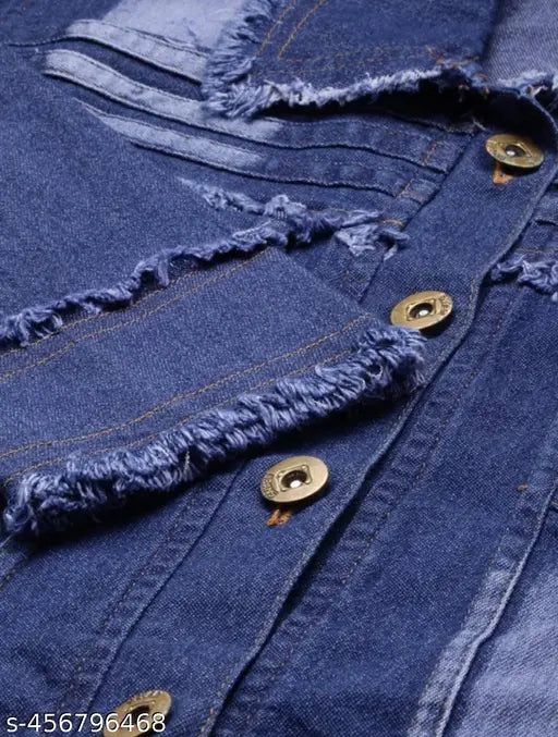 Dark blue denim jacket for women/girls, solid, long sleeves - versatile layering piece for summer and winter