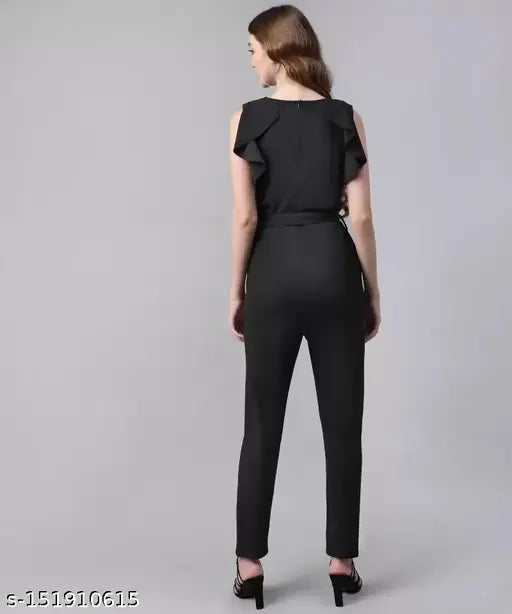 Solid Lycra jumpsuit for women, sleeveless and available in sizes M, L, XL