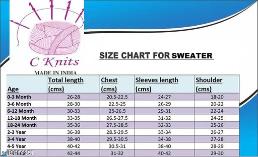 Blue acrylic long sleeve C Knits sweater for children aged 0-3 Months to 3-4 Years