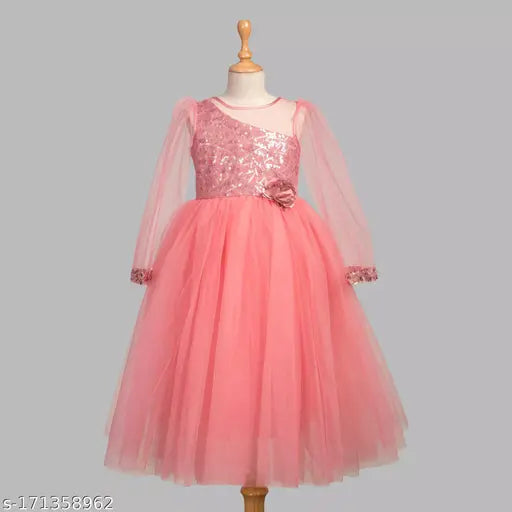 Dusty rose embellished net girls' party dress (1-2yrs), Indian #kidsfashion #summerdress #birthdaydress