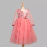Dusty rose embellished net girls' party dress (1-2yrs), Indian #kidsfashion #summerdress #birthdaydress
