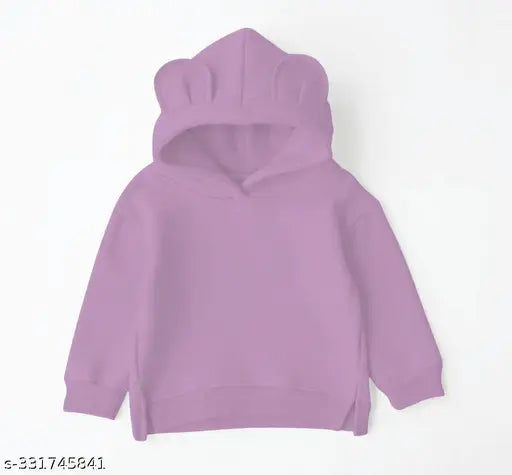 Stylish solid cotton fleece ear hoodie for kids in winter, long sleeves, unisex design, perfect for cold weather, sizes available from 1-12 years